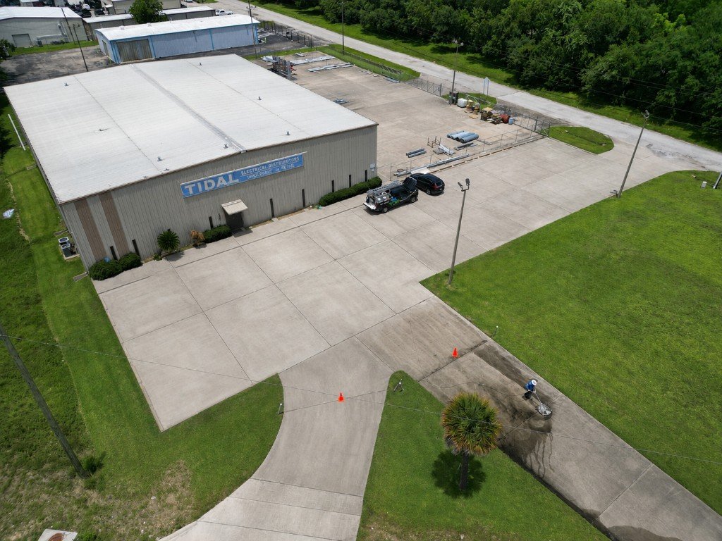 Commercial building exterior after soft washing