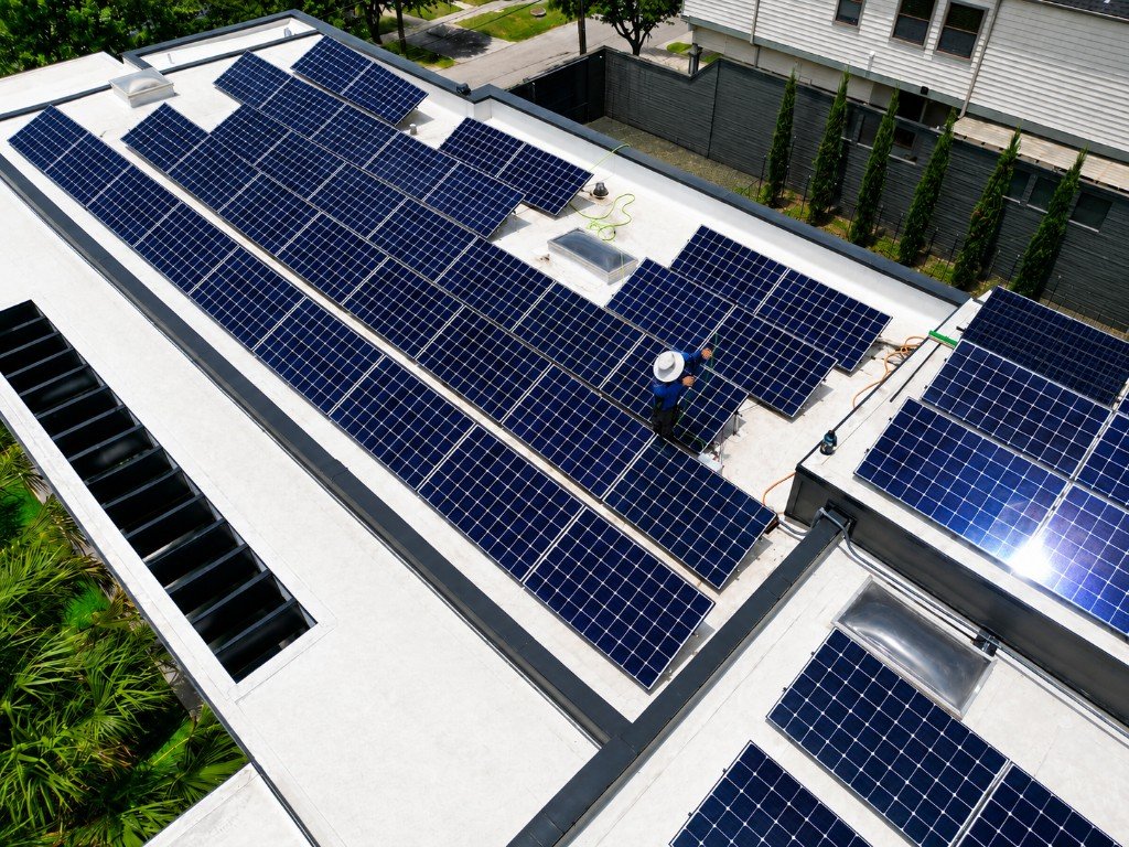 Solar panels after professional cleaning